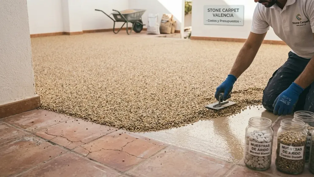 Instalación de stone carpet con muestras de árido: presupuesto y costes de la obra