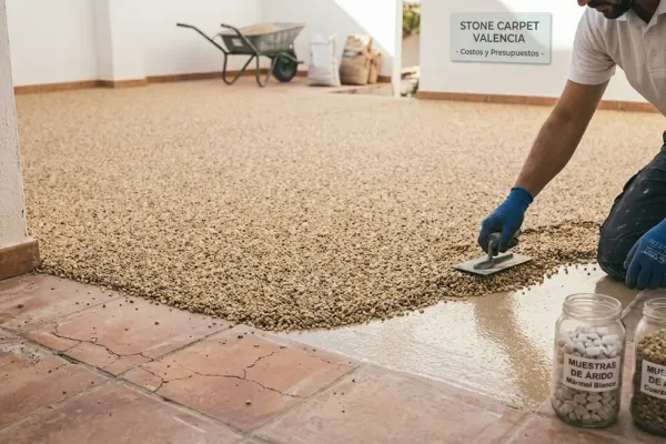 Instalación de stone carpet con muestras de árido: presupuesto y costes de la obra